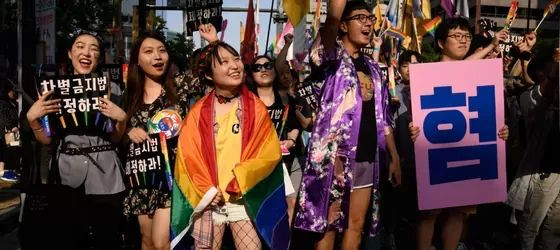 South Korea LGBT people demonstrating in a street.