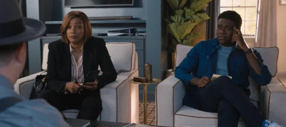 Tiffany Haddish and Sam Richardson interrogating a suspect in The Afterparty season 2.