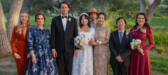 Wedding family photo in murder mystery series The Afterparty season 2.