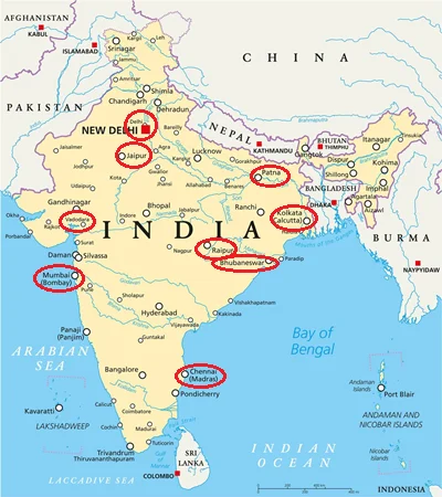 Map showing new shelters for transgender people in India.