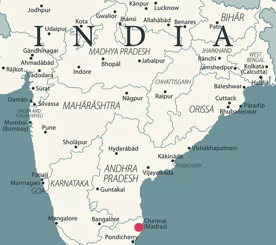 Map of Chennai in India.