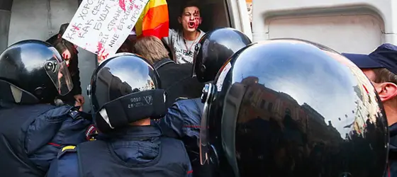 Russian LGBT activists being arrested.