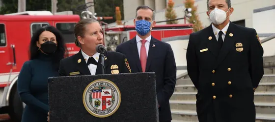 LAFD chief Kristin Crowley is now first fire chief in Los Angeles.