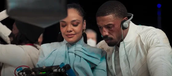 Actress Tessa Thompson and director Michael B. Jordan behind the scene.