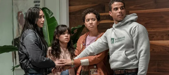 Melissa Barrera, Jenna Ortega, queer actress Jasmin Savoy Brown, and Mason Gooding.