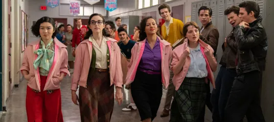 Jane, Olivia, Cynthia, and Nancy wearing the Pink Lady Jacket in season 1.