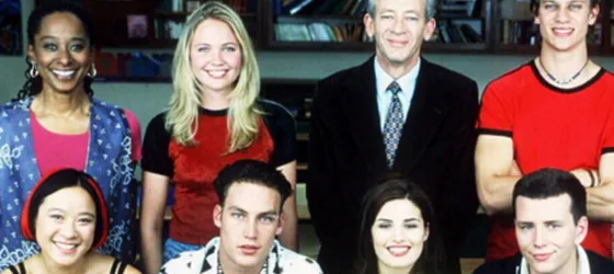 Cast of Heartbreak High season 5 with Deni Gordon, Lara Cox, Peter Sumner, Rel Hunt, Nina Liu, Callan Mulvey, Ada Nicodemou, and Sebastian Goldspink.