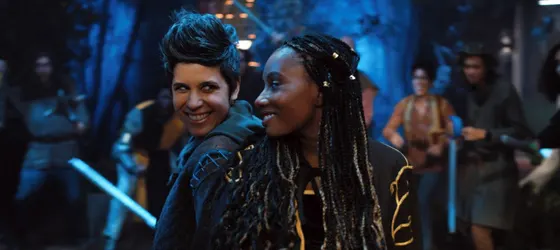 Ashly Burch as Rachel and Imani Hakim as Dana in Mythic Quest.