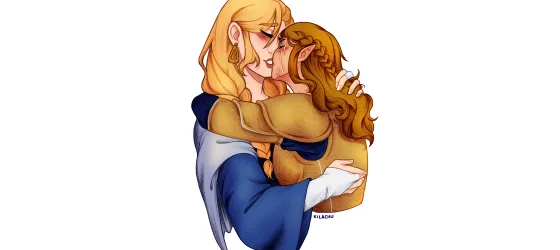 Sapphic characters Kima and her wife Allura.